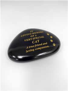 'Cat' Black And Gold Memorial Pebble 15cm