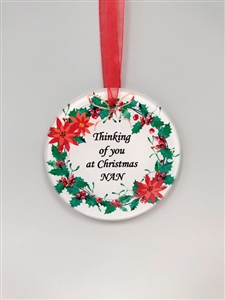  'Nan' Glass Christmas Wreath Style Decoration