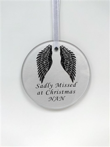 'Nan' Angel Wings Glass Memorial Christmas Decoration