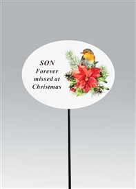 Christmas Poinsettia & Robin Remembrance Stake - Son 9cm