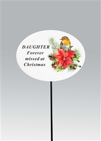 Christmas Poinsettia & Robin Remembrance Stake - Daughter 9cm