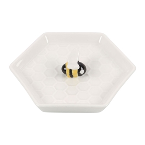 Ceramic Bee Hexagonal Trinket Dish 9cm