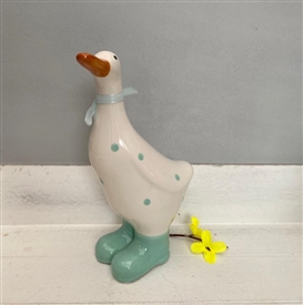 DUE MID JANUARY Large Ceramic Polka Dot Duck 19cm - Teal Dots