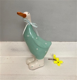 DUE MID JANUARY Large Ceramic Polka Dot Duck 19cm - Teal Body