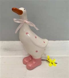 DUE MID JANUARY Large Ceramic Polka Dot Duck 19cm - Pink Dots