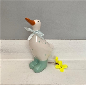 DUE MID JANUARY Medium Ceramic Polka Dot Duck 14cm - Teal Dots