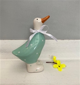 DUE MID JANUARY Medium Ceramic Polka Dot Duck 14cm - Teal Body