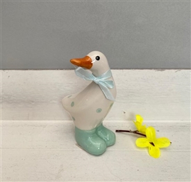 (20% OFF MAY-HEM SALE) Small Ceramic Polka Dot Duck 10cm - Teal Dots