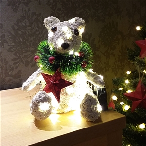 White Brushwood LED Light Up Christmas Bear Decoration 23cm