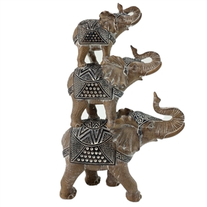 Wooden Effect Stacked Elephant Ornament