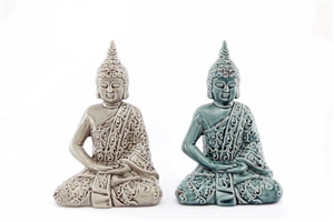 2asst Medium Crackled Ceramic Buddha Ornament 21cm