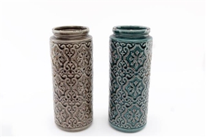 2asst Crackled Ceramic Vase 24cm