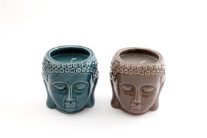 2asst Ceramic Buddha Candles in Pots 10cm