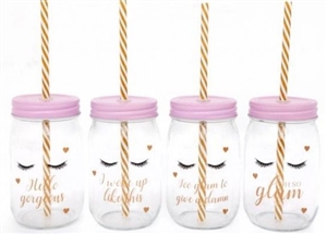 Eyelash Drinking Jar With Straw- 4 Assorted Design Quotes- Priced Individually