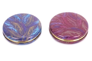 Faux Leather Feather Compact Mirror 7.5cm 2 Assorted Colours