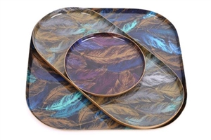 Pack Of 3 Feather Serving Iron Plates In Assorted Shapes 21cm