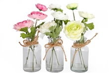 Flowers in Glass Jar 23cm 3 Assorted (SOLD IN 3's)