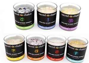 7asst Chakra Candles With Crystal Pieces 8cm