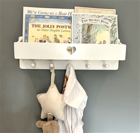 White Wooden Wall Shelf with Hooks48cm