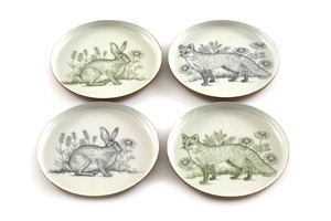4asst Forest Toile Metal Coaster/Trinket Tray 11cm