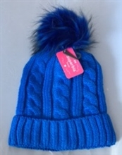 Faux Fur Knitted Hat - Blue