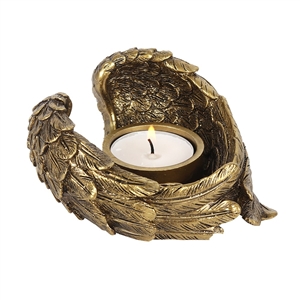 Gold Covered Angel Wings Candle Holder 12cm