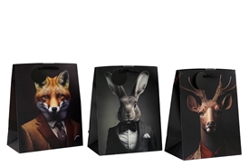 DUE JAN 3asst Forest Animal Head Gift Bags SOLD IN 12's 33cm