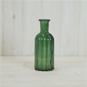 Large Green Ribbed Glass Bottle 19cm