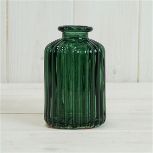 Medium Green Ribbed Glass Bottle 10cm