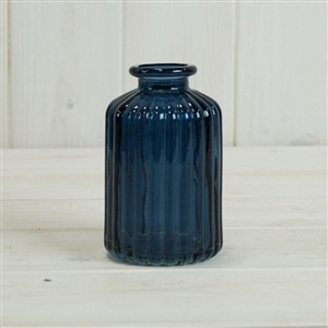 Medium Blue Ribbed Glass Bottle 10cm