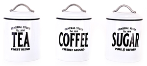 General Store Tea Coffee Sugar Canisters 3 Asst