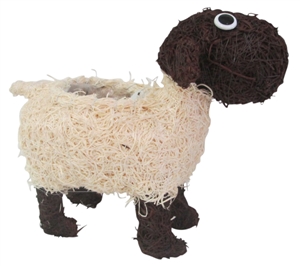 Small Cute Brown And White Brushwood Sheep Planter 24cm