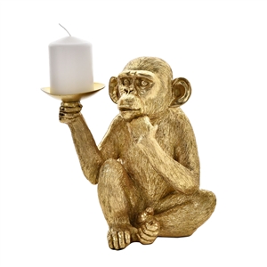 Gold Monkey Pillar Candle Holder 24cm