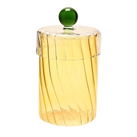 Handmade Coloured Glass Trinket Jar With Lid - Yellow 15cm