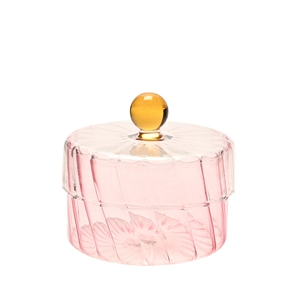(10% OFF MAY-HEM SALE) Handmade Coloured Glass Trinket Jar With Lid - Pink 11cm