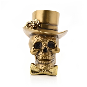 Gold Skull With Top Hat 14cm