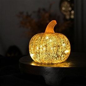 Medium Gold LED Glass Pumpkin Lantern 11cm