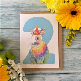 A6 Eco Card - Number 2 With Rainbow Hare