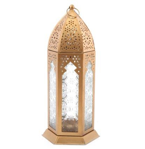 Kasbah Gold Iron Lantern With Inticate Floral Design 29cm