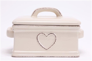 Shabby Chic Cream Ceramic Hand Drawn Heart Butter Dish With Lid 16cm