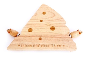 Cheese Wedge Wooden Board And Mouse Knife Set 31cm