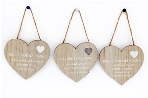 3asst Hanging "Recipe For" Heart Plaques 14cm