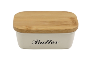 Steel Butterdish With Bamboo Lid  15.5cm