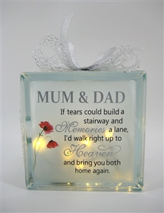 Mum And Dad Memorial LED Glass Block 19cm