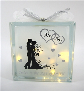 Mr And Mrs LED Glass Block 19cm