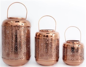 Set Of 3 Copper Finish Lanterns