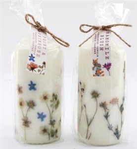 Pillar Candle With Flowers 18cm 2 Assorted