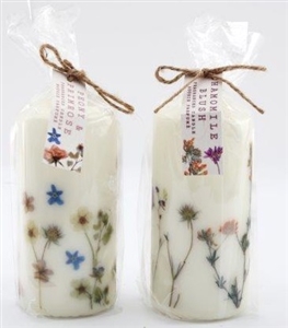 Pillar Candle With Flowers 14cm 2 Assorted