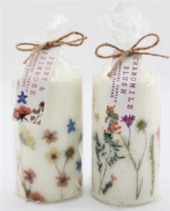 Pillar Candle With Flowers 12cm 2 Assorted