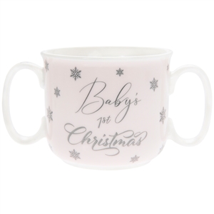 Babys 1st Christmas Double Handed Mug Pink 13cm